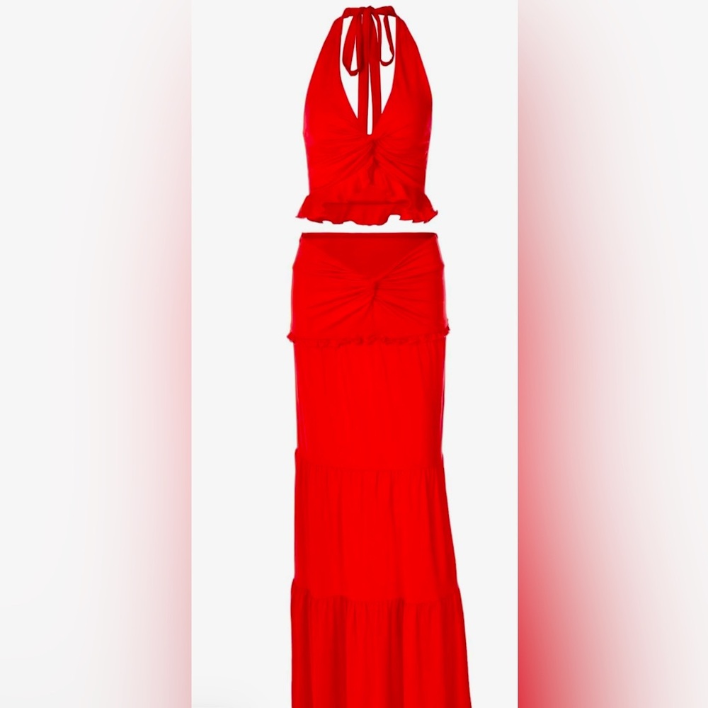 Elegant Red Women's Skirt & Halter Set